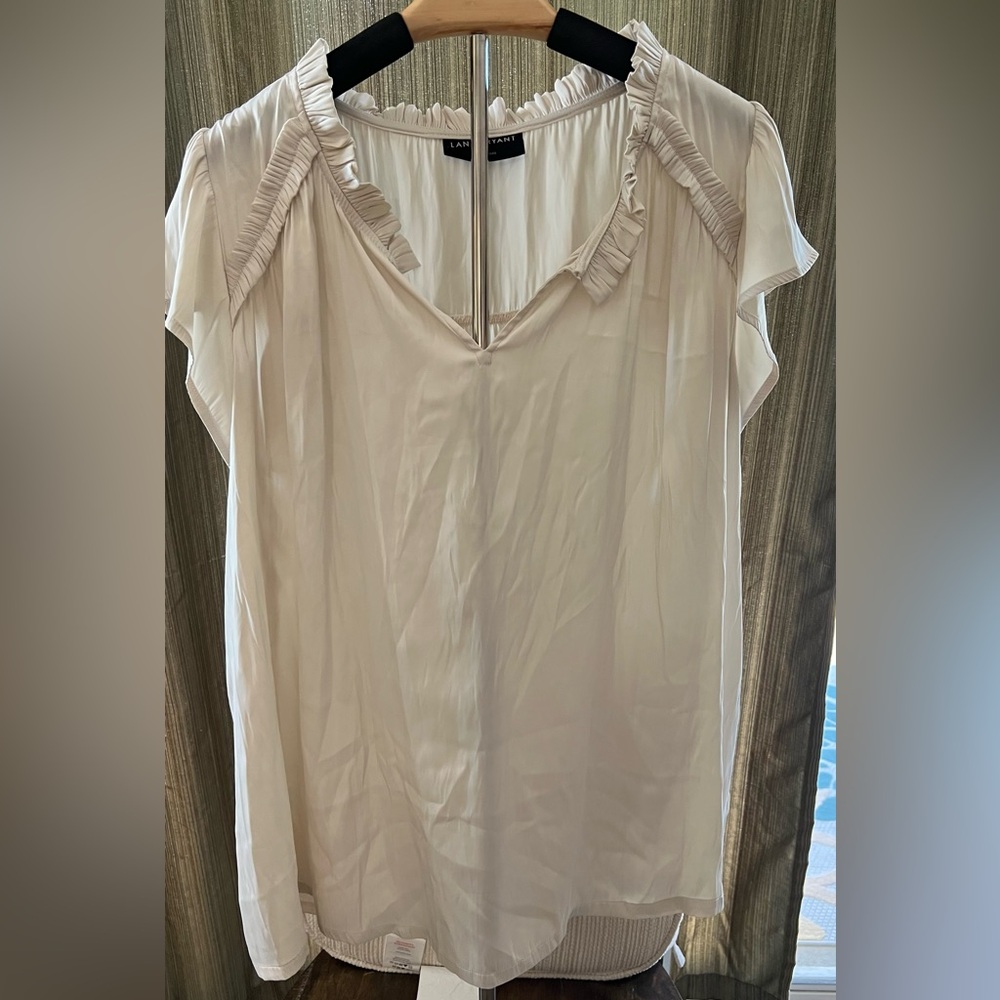 Lane Bryant Cream Blouse with Ruffle Detail